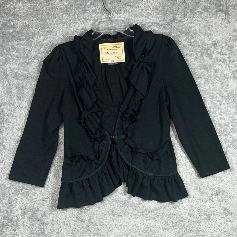 Cartonnier Black Ruffled Suit Jacket - Picture 1 of 11